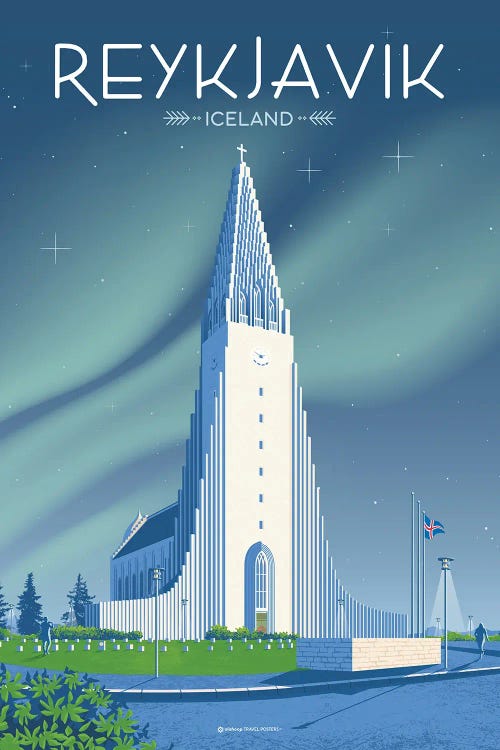 Reykjavik Iceland Hallgrímskirkja Church by Olahoop Travel Posters wall art