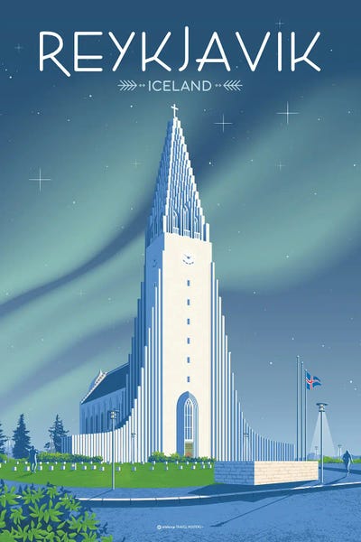 Olahoop Travel Posters: Reykjavik Iceland Hallgrímskirkja Church by Olahoop Travel Posters