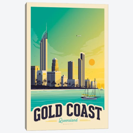 Gold Coast Australia Travel Poster Canvas Print #OTP26} by Olahoop Travel Posters Canvas Art Print