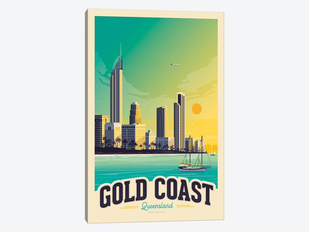 Gold Coast Australia Travel Poster by Olahoop Travel Posters 1-piece Canvas Print
