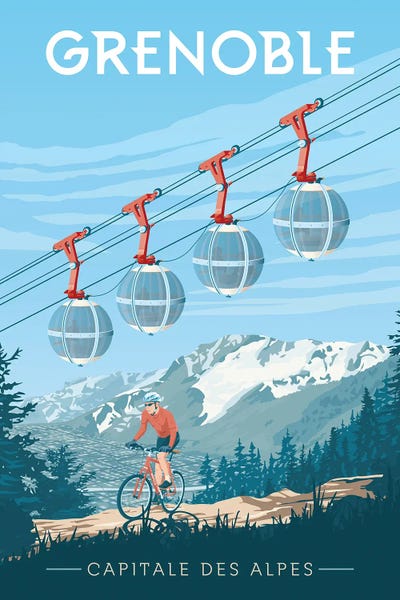 Snowy Mountains: Grenoble France Travel Art Print by Olahoop Travel Posters