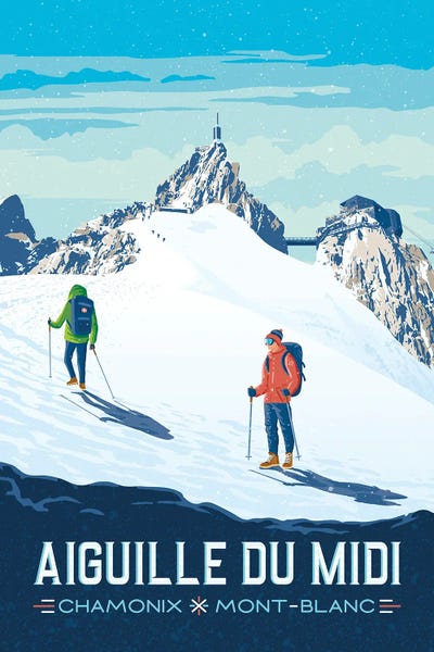 Snowy Mountains: Aiguille Du Midi Chamonix Mont Blanc France Travel Poster by Olahoop Travel Posters