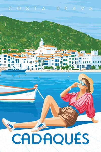 Typography: Cadaques Costa Brava Spain Travel Poster by Olahoop Travel Posters
