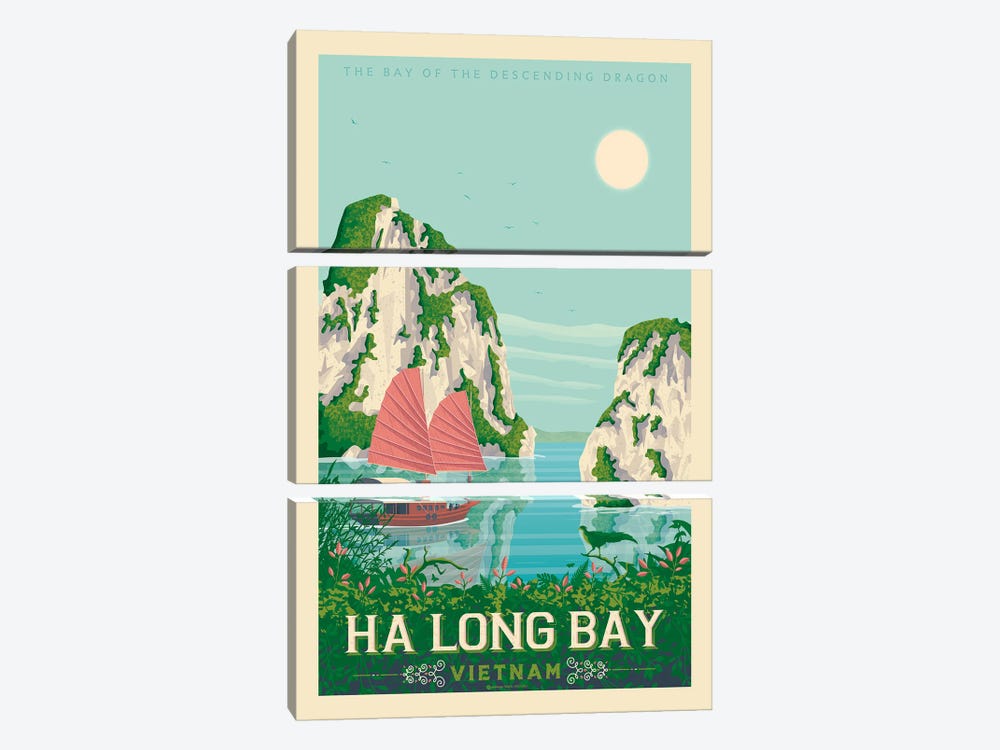 Ha Long Bay Vietnam Travel Poster by Olahoop Travel Posters 3-piece Canvas Art