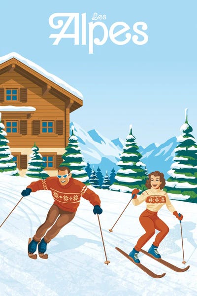 Snowy Mountains: The Alps Travel Poster by Olahoop Travel Posters