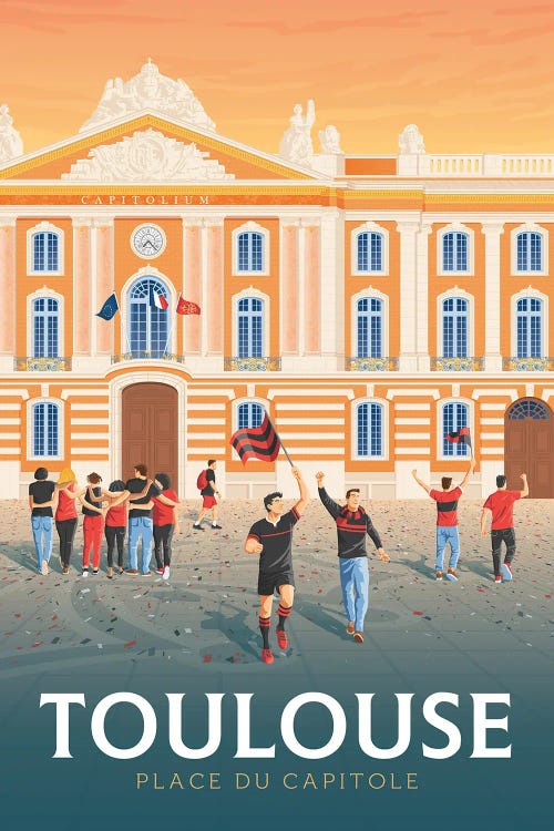 Toulouse Place Capitole Travel Poster by Olahoop Travel Posters wall art