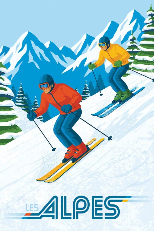 The Alps Ski Vintage Travel Poster by Olahoop Travel Posters wall art