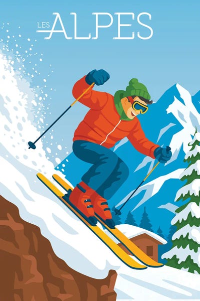 Snowy Mountains: The Alps Ski Travel Posters by Olahoop Travel Posters