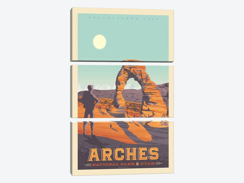 Arches National Park Travel Poster by Olahoop Travel Posters 3-piece Canvas Art