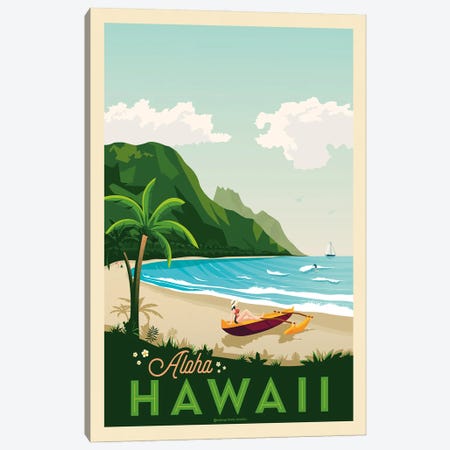 Hawaii Travel Poster Canvas Print #OTP30} by Olahoop Travel Posters Canvas Print