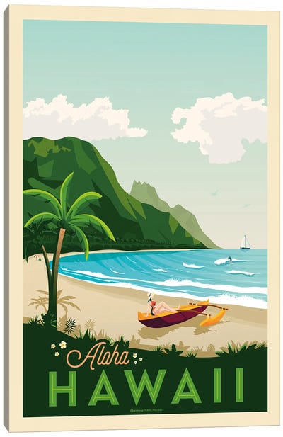 Hawaii Travel Poster Canvas Art Print - Tropical Beach Art