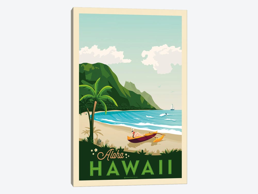 Hawaii Travel Poster by Olahoop Travel Posters 1-piece Canvas Art