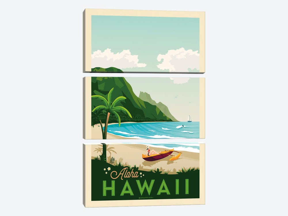 Hawaii Travel Poster by Olahoop Travel Posters 3-piece Canvas Wall Art