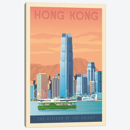 Hong Kong Travel Poster Canvas Print #OTP31} by Olahoop Travel Posters Canvas Print