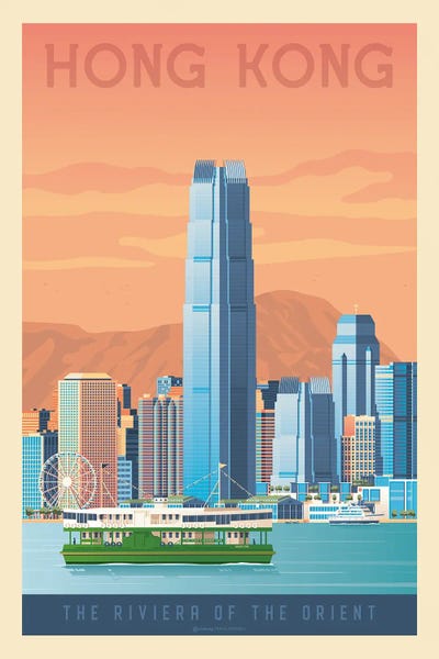 China: Hong Kong Travel Poster by Olahoop Travel Posters