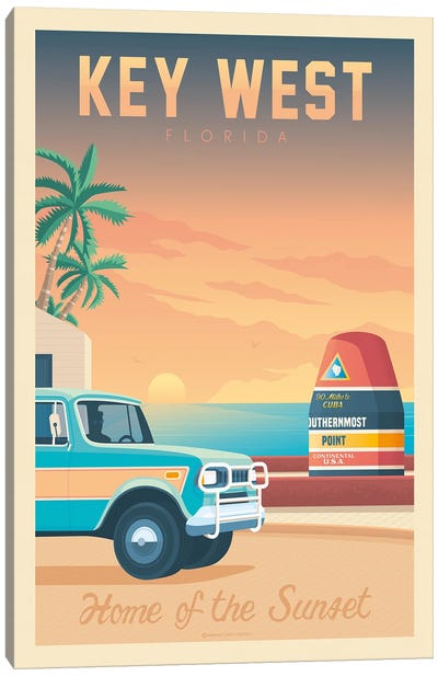 Key West Travel Poster Canvas Art Print - Tropical Beach Art