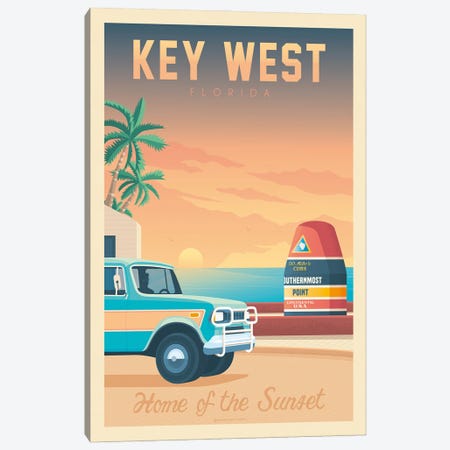 Key West Travel Poster Canvas Print #OTP32} by Olahoop Travel Posters Art Print