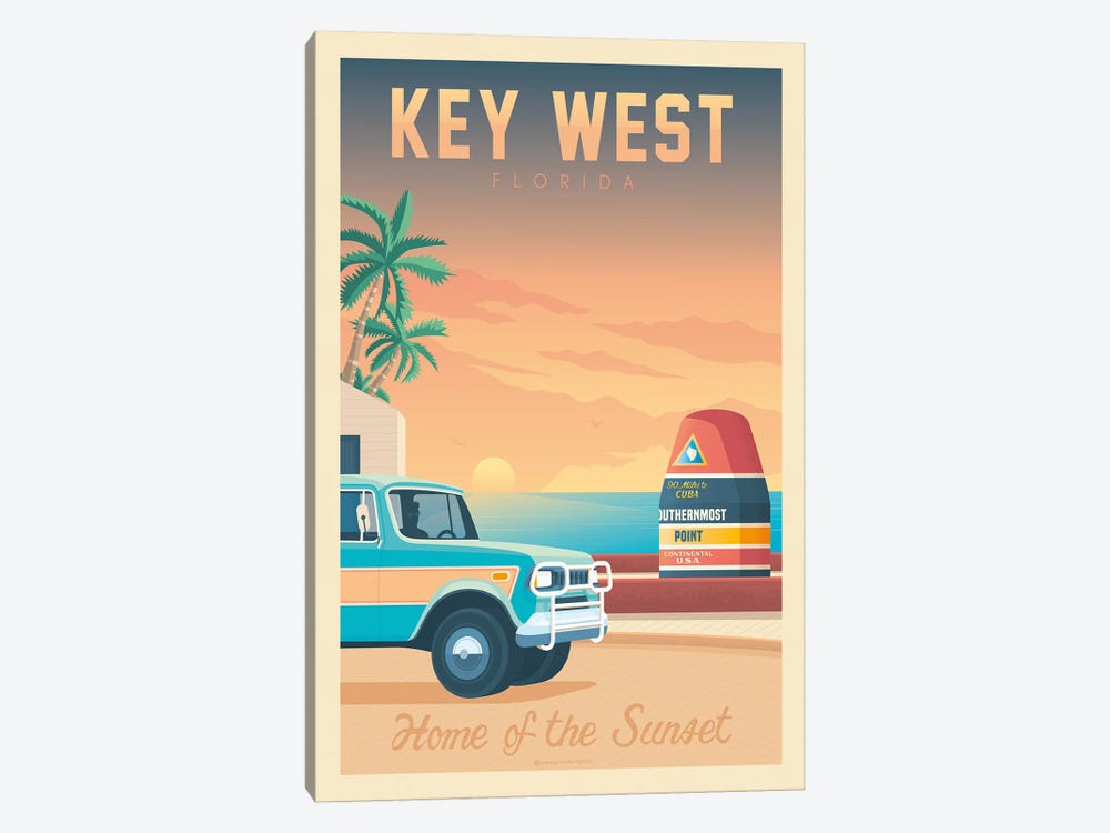 Key West Travel Poster by Olahoop Travel Posters 1-piece Canvas Art