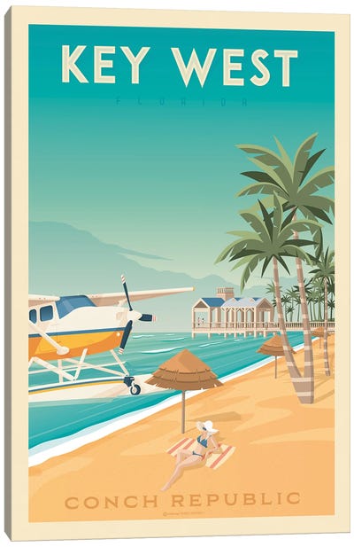 Key West Florida Travel Poster Canvas Art Print - 3-Piece Beach Art