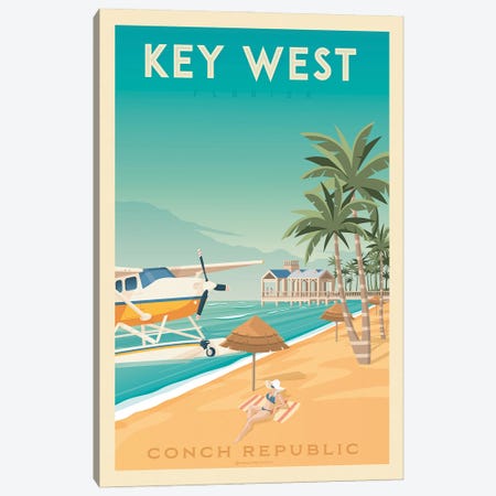 Key West Florida Travel Poster Canvas Print #OTP33} by Olahoop Travel Posters Canvas Art Print