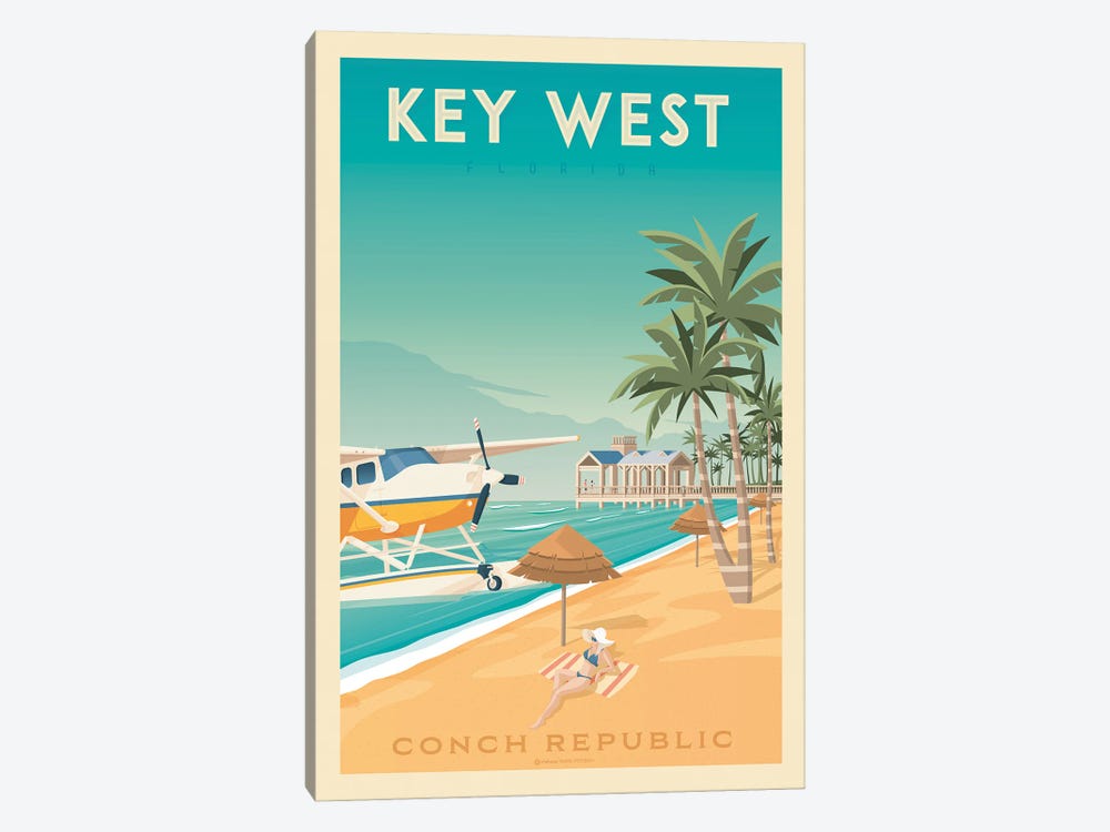 Key West Florida Travel Poster by Olahoop Travel Posters 1-piece Canvas Art Print