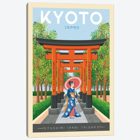 Kyoto Japan Travel Poster Canvas Print #OTP34} by Olahoop Travel Posters Canvas Artwork