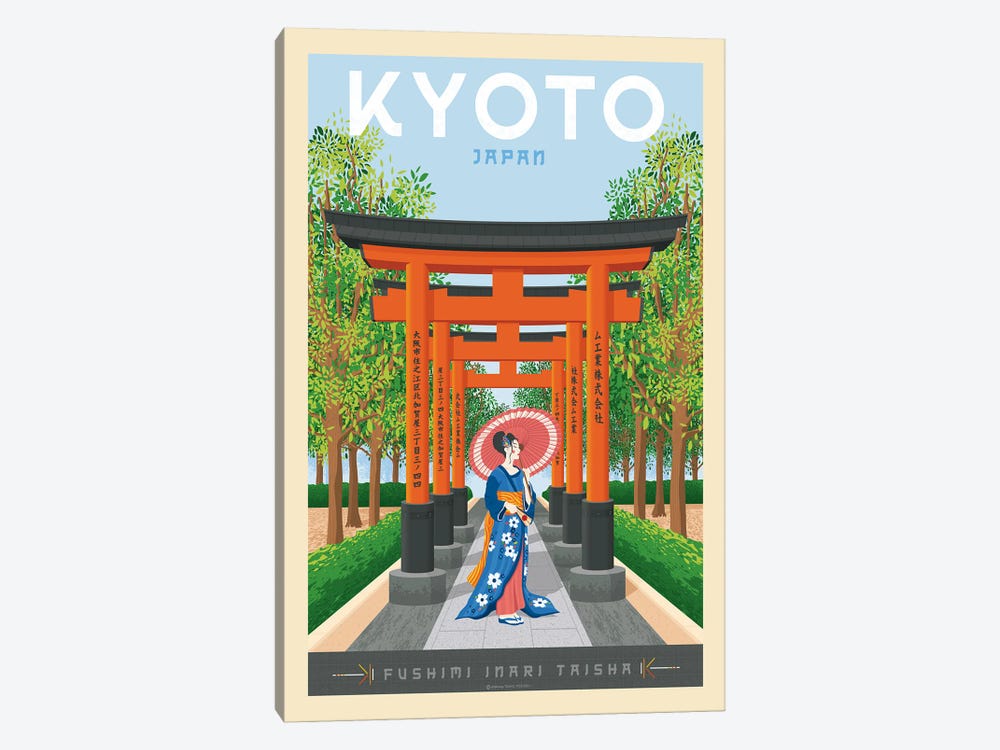 Kyoto Japan Travel Poster by Olahoop Travel Posters 1-piece Canvas Artwork