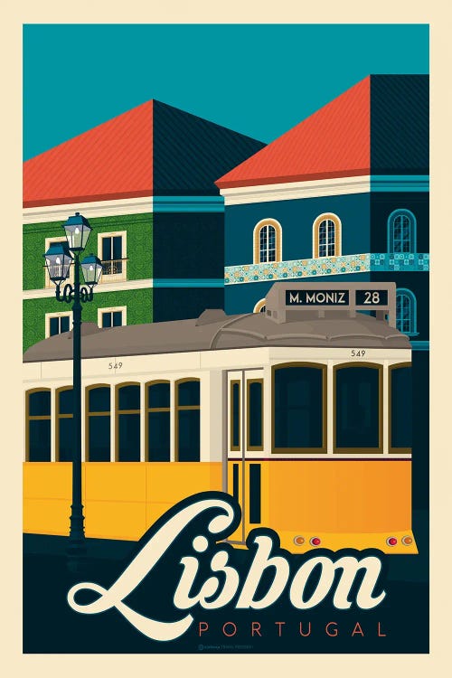 Lisbon Portugal Travel Poster by Olahoop Travel Posters wall art