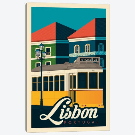 Lisbon Portugal Travel Poster Canvas Print #OTP37} by Olahoop Travel Posters Canvas Wall Art