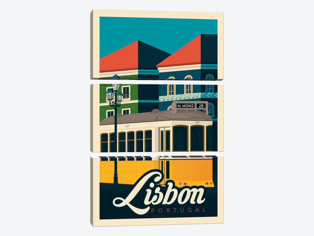 Lisbon Portugal Travel Poster by Olahoop Travel Posters 3-piece Canvas Print