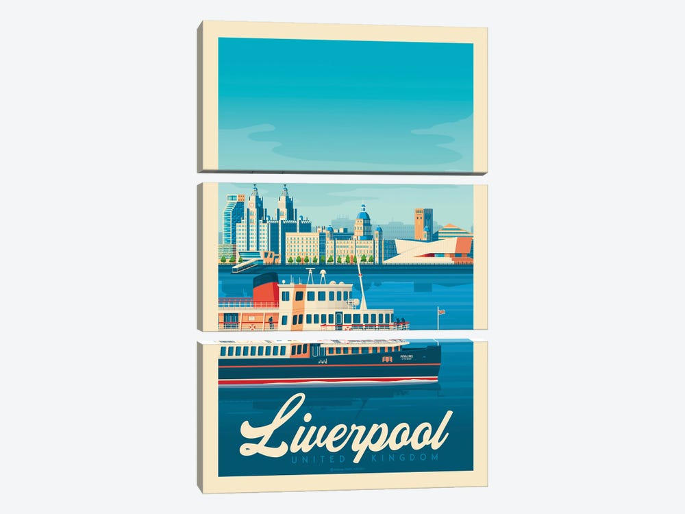 Liverpool Travel Poster by Olahoop Travel Posters 3-piece Canvas Art