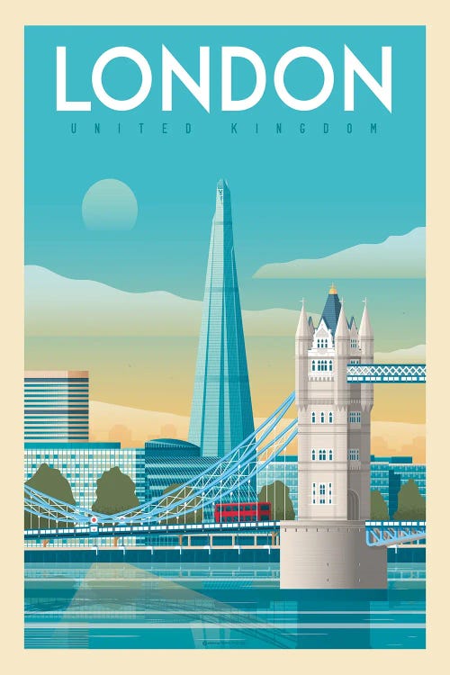 London Tower Bridge Travel Poster by Olahoop Travel Posters wall art