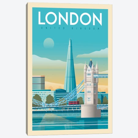 London Tower Bridge Travel Poster Canvas Print #OTP39} by Olahoop Travel Posters Canvas Art Print