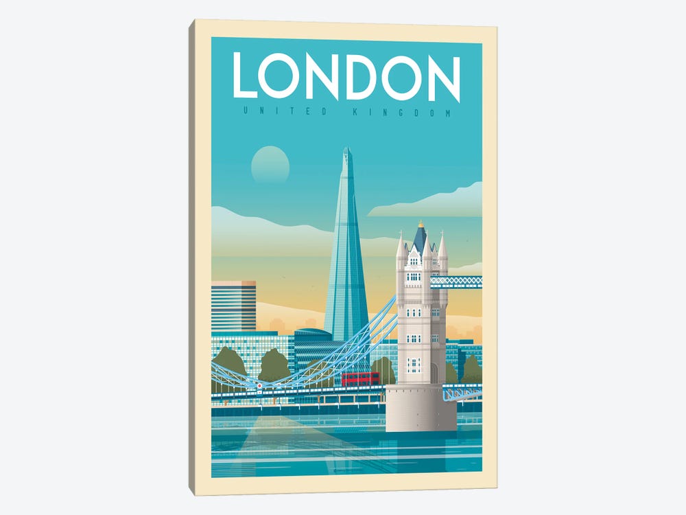 London Tower Bridge Travel Poster by Olahoop Travel Posters 1-piece Canvas Print