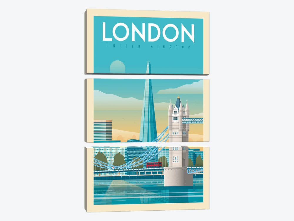 London Tower Bridge Travel Poster by Olahoop Travel Posters 3-piece Art Print