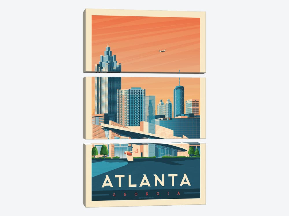 Atlanta Georgia Travel Poster by Olahoop Travel Posters 3-piece Canvas Art Print