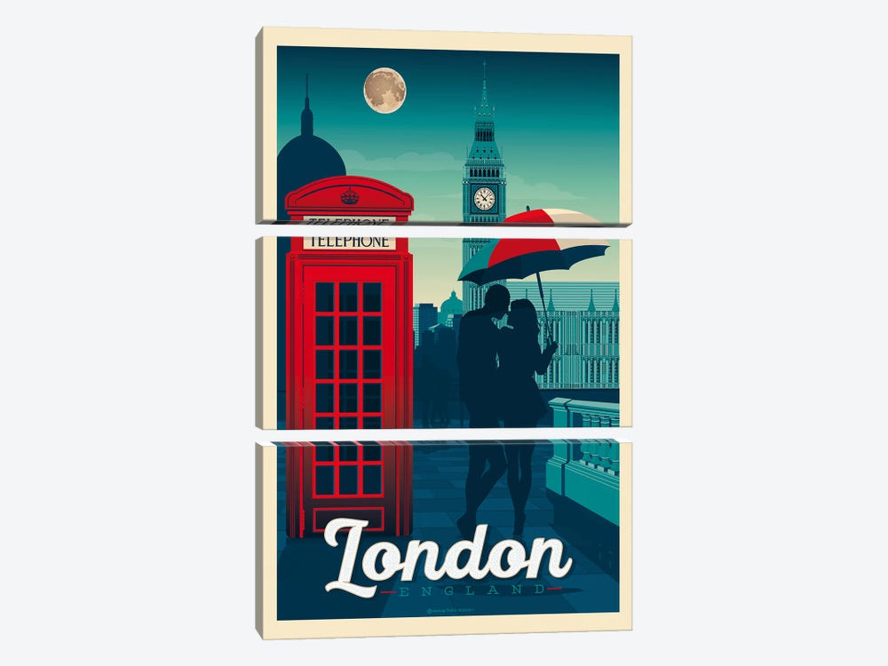 London England Travel Poster by Olahoop Travel Posters 3-piece Canvas Print