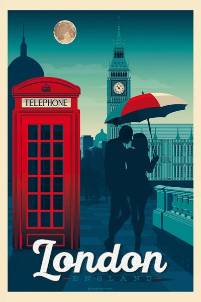 Mid-Century Modern Décor: London England Travel Poster by Olahoop Travel Posters