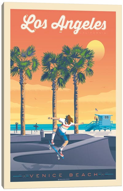 Los Angeles Venice Beach Travel Poster Canvas Art Print - Skateboarding Art