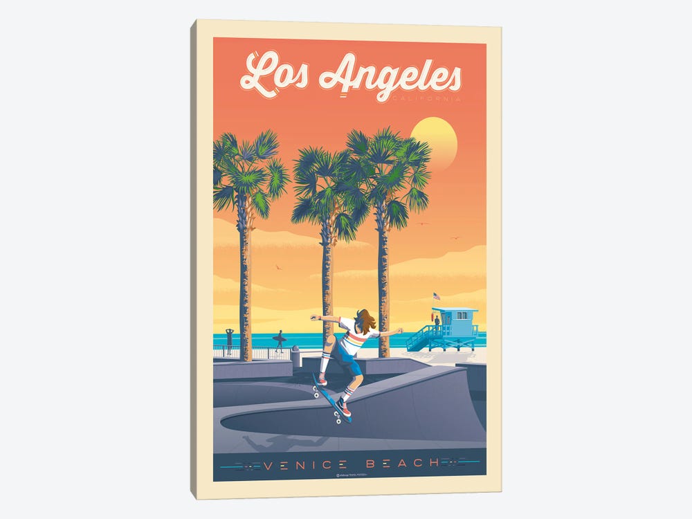 Los Angeles Venice Beach Travel Poster by Olahoop Travel Posters 1-piece Canvas Artwork