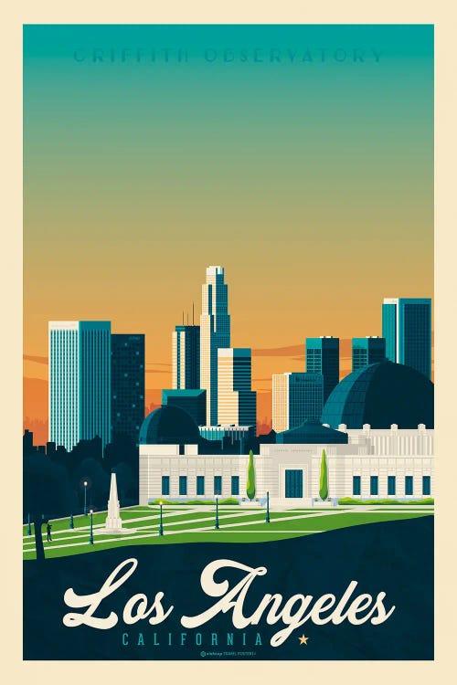 Los Angeles California Travel Poster by Olahoop Travel Posters wall art