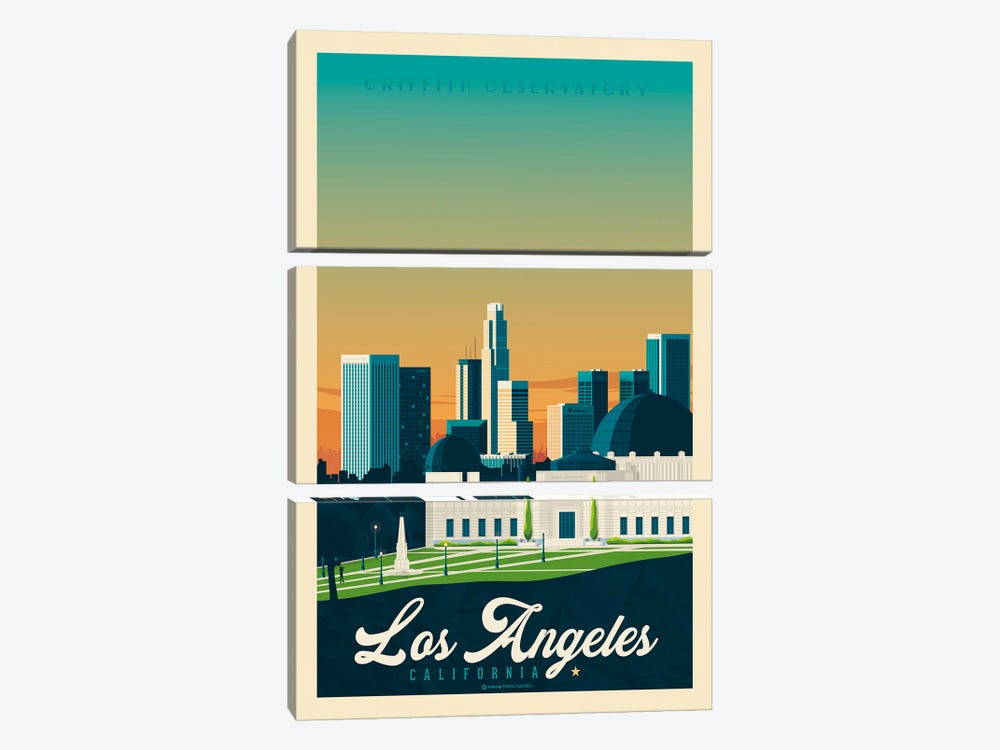 Los Angeles California Travel Poster by Olahoop Travel Posters 3-piece Canvas Art Print