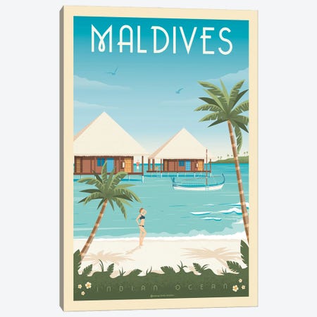 Maldives Island Travel Poster Canvas Print #OTP44} by Olahoop Travel Posters Canvas Print