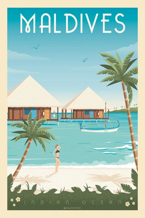 Maldives Island Travel Poster by Olahoop Travel Posters wall art