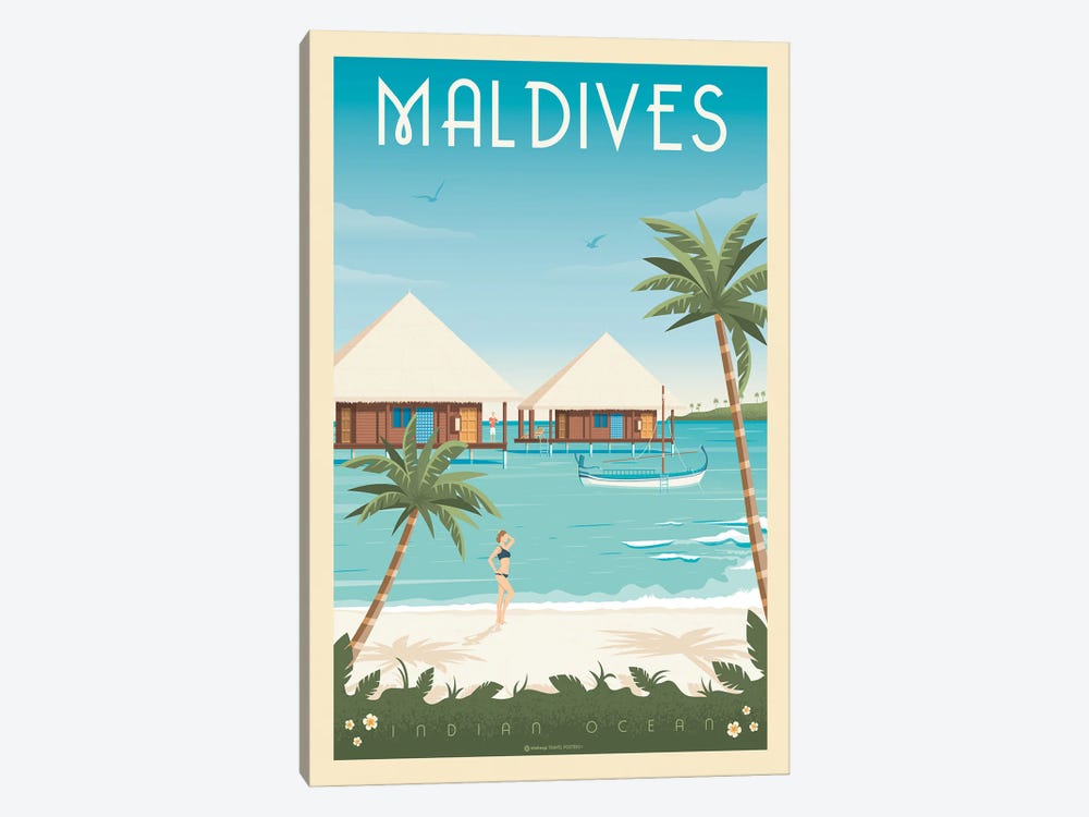 Maldives Island Travel Poster by Olahoop Travel Posters 1-piece Canvas Print