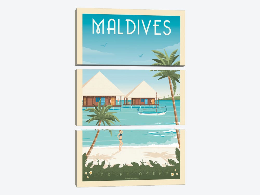 Maldives Island Travel Poster by Olahoop Travel Posters 3-piece Art Print
