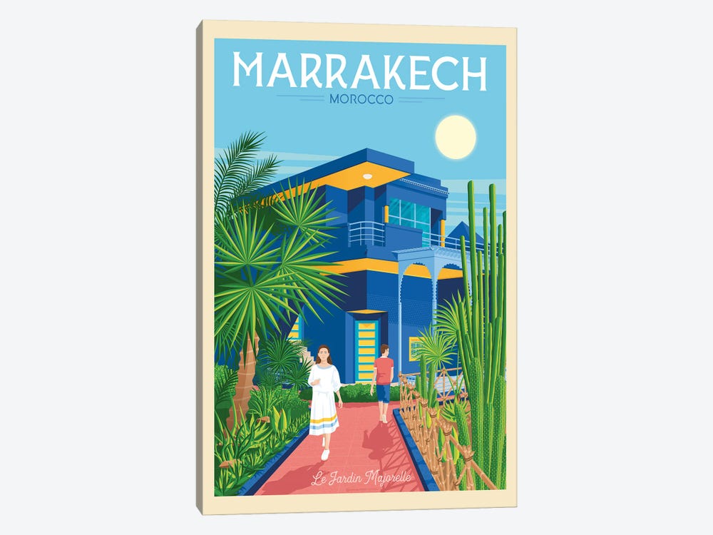 Marrakech Morocco Travel Poster by Olahoop Travel Posters 1-piece Canvas Art