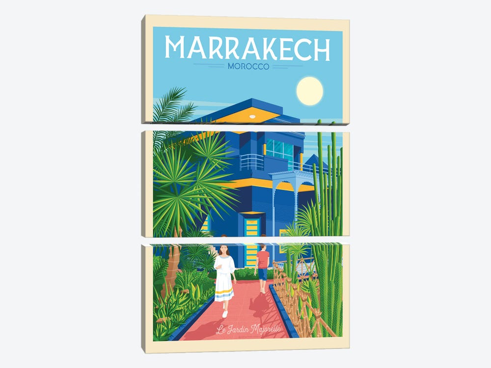 Marrakech Morocco Travel Poster by Olahoop Travel Posters 3-piece Canvas Artwork