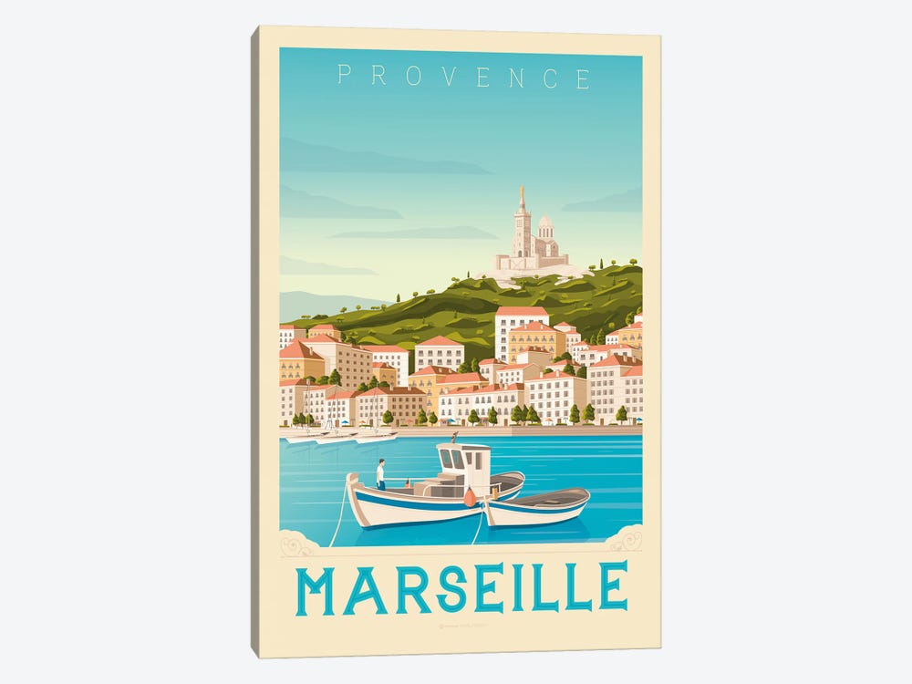 Marseille France Travel Poster by Olahoop Travel Posters 1-piece Canvas Print