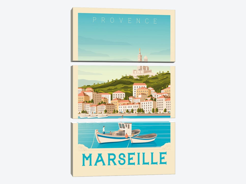 Marseille France Travel Poster by Olahoop Travel Posters 3-piece Art Print